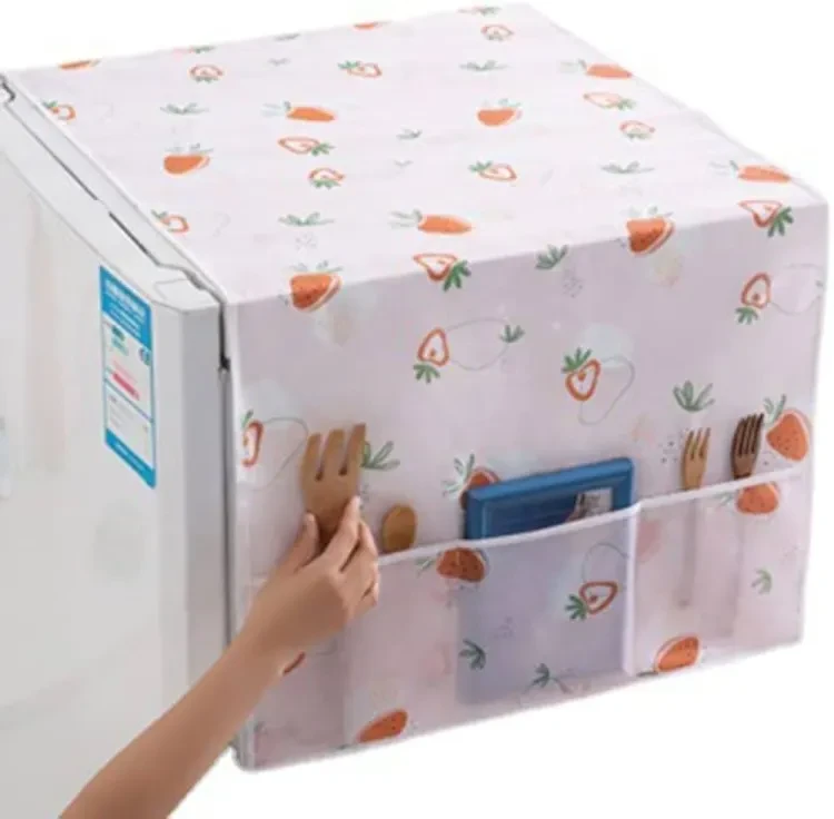 Cute Cartoon Print Dust Cover Washing Machine Cover Refrigerator Organizer Fridge Dust Cover With Pocket Home Décor