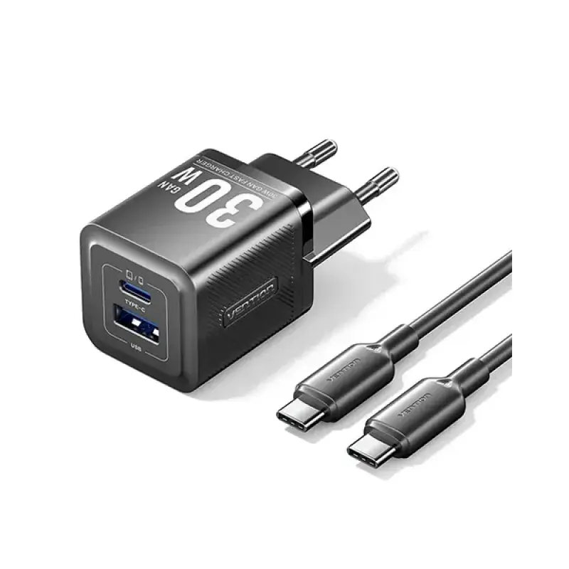 VENTION TZ-FEQB0-EU-01 2-Port 30W USB (C+A) GaN Charger with Type-C Cable - EU