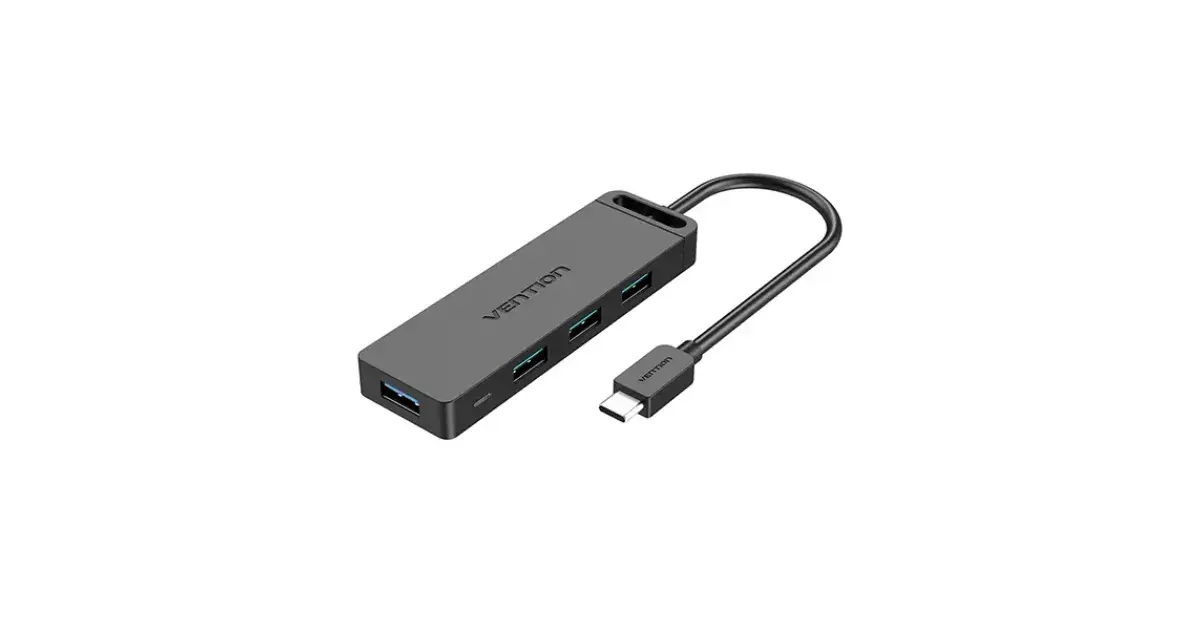 VENTION TGKBD Type-C to 4-Port USB 3.0 Hub with Power Supply - Black