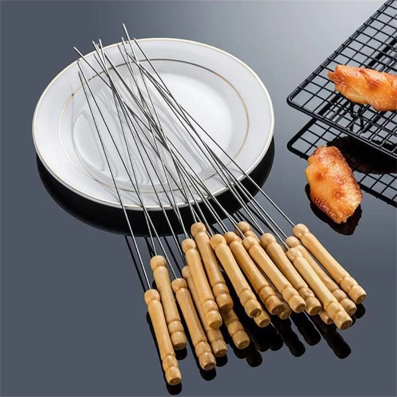 High-Quality BBQ Wooden Handle Skewers – Set of 12 pcs.
