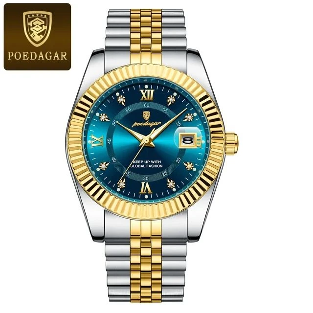 POEDAGAR 910 Luxury Quartz Watch for Man High Quality Diamond Date Men Clock Quartz Stainless Steel (Master copy)
