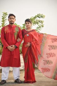 সুতি শাড়ী ও স্লাব কটন পাঞ্জাবিকাপল সেট
