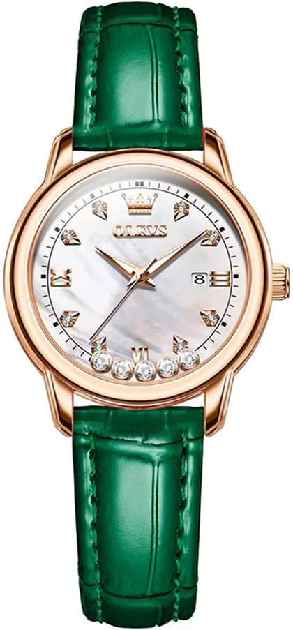 OLEVS 9981 Casual Leather Belt Ladies Watch-Green