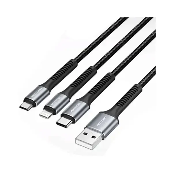 Vention H18BAV USB 2.0 Type A to 3-in-1 USB-C+Micro-B+Lightning Cable - 1.2M