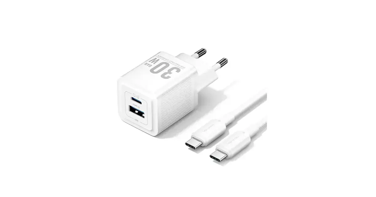 VENTION TZ-FEQW0-EU-01 2-Port 30W USB (C+A) GaN Charger with Type-C Cable - EU