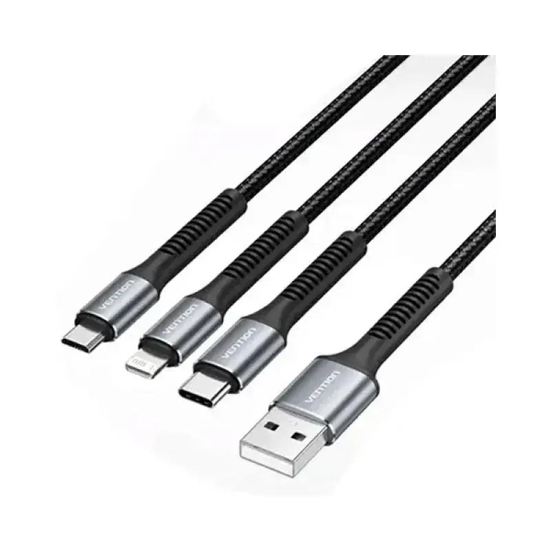Vention H18BAV USB 2.0 Type A to 3-in-1 USB-C+Micro-B+Lightning Cable - 1.2M