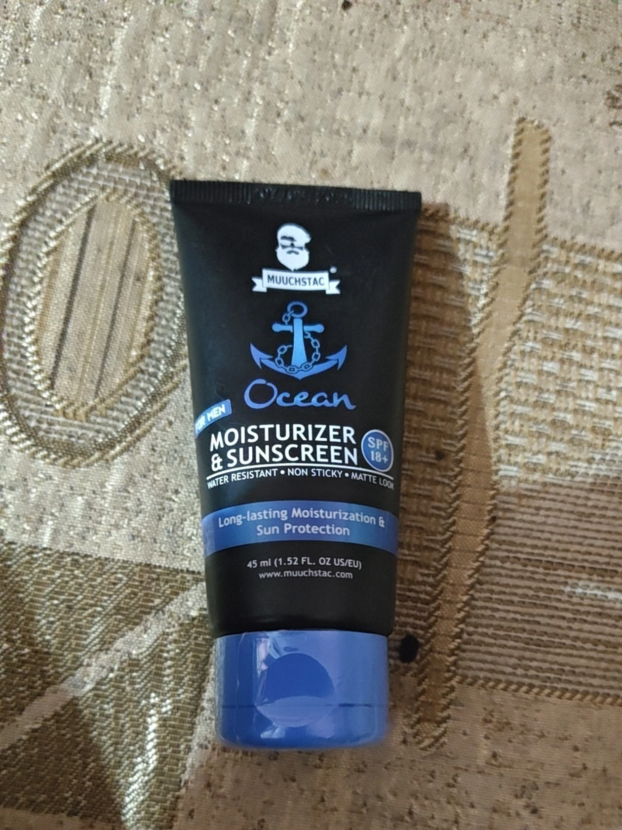 Muuchstac Mens Ocean Moisturizer & Sunscreen Matte Look Spf 18+ Cream 45ml With Turmeric & Aloe Vera Beads, Non-Sticky & Water Resistant