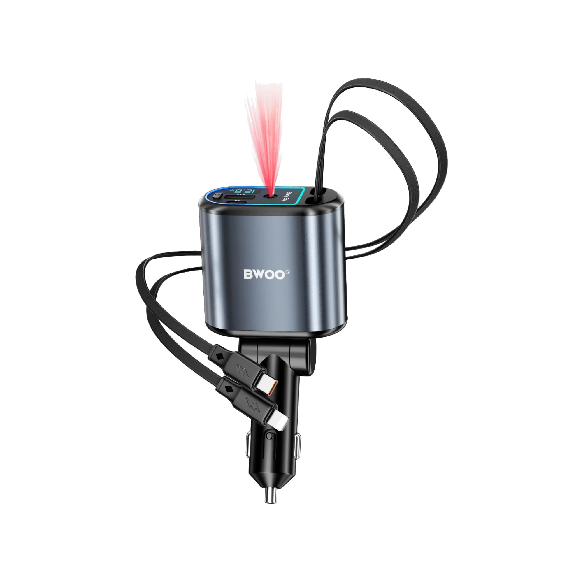 BWOO BO-CC109 120W 4 in 1 Starry Light Car Charger with 2 Retractable Cables