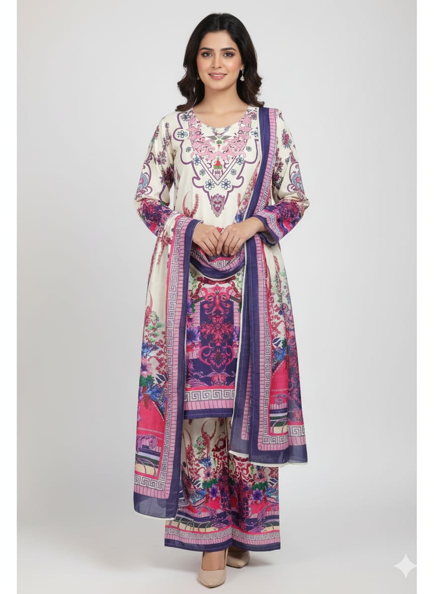 Ready Made Pure dubai silk Digital Print Three Piece