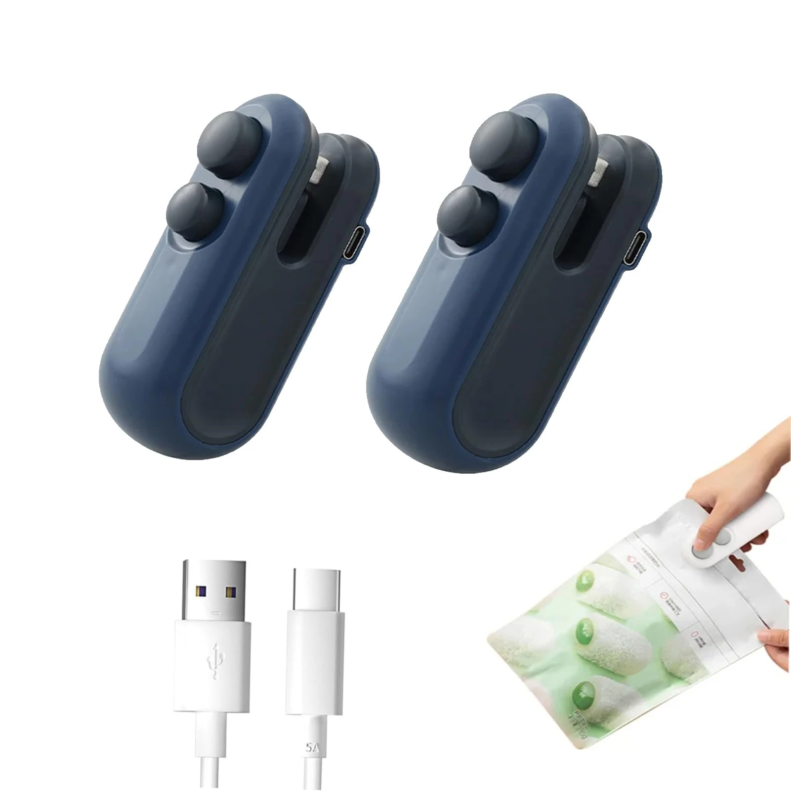 Discover the Portable Mini Sealing Machine: a handheld food sealer for snacks and chips, featuring a rechargeable Type-C