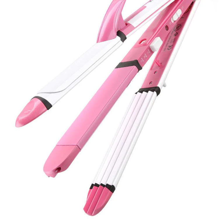 Kemei KM-1291 Ceramic Professional 3 in 1 Electric Hair Straightener Curler Styler and Crimper