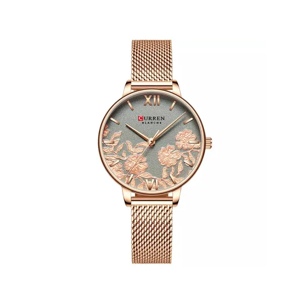 CURREN 9065 Mesh Stainless Steel Quartz Watch for Women – Rose Gold
