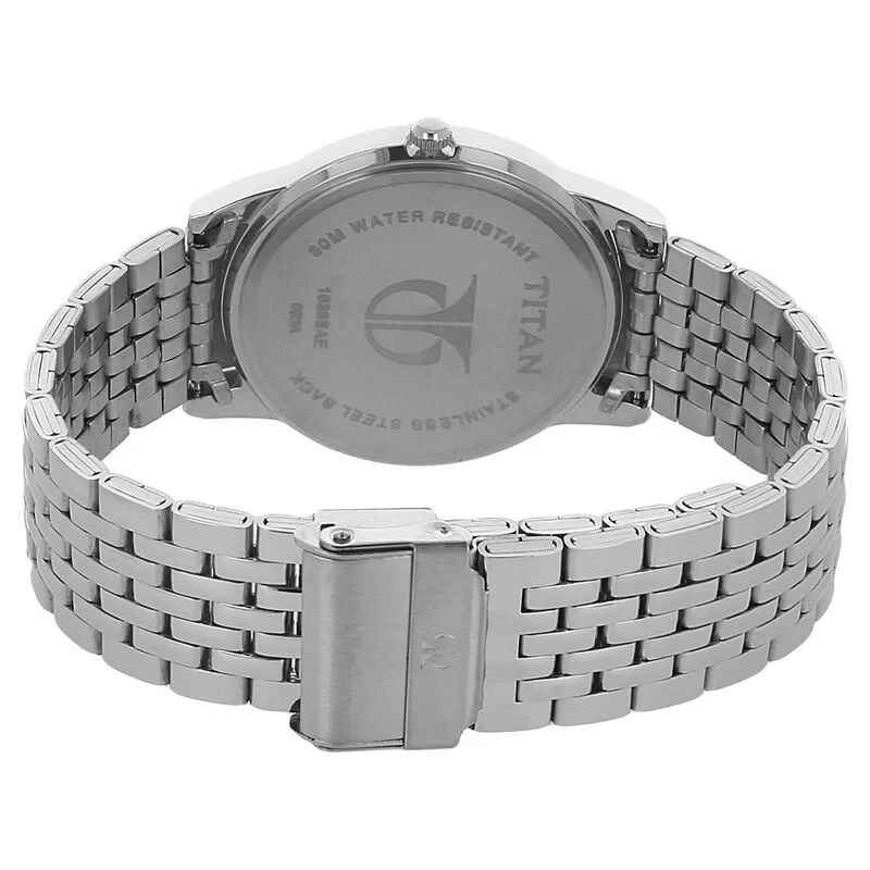 Titan Quartz Analog with Day and Date Silver Dial Stainless Steel Strap Watch for Men – NK1638SM01