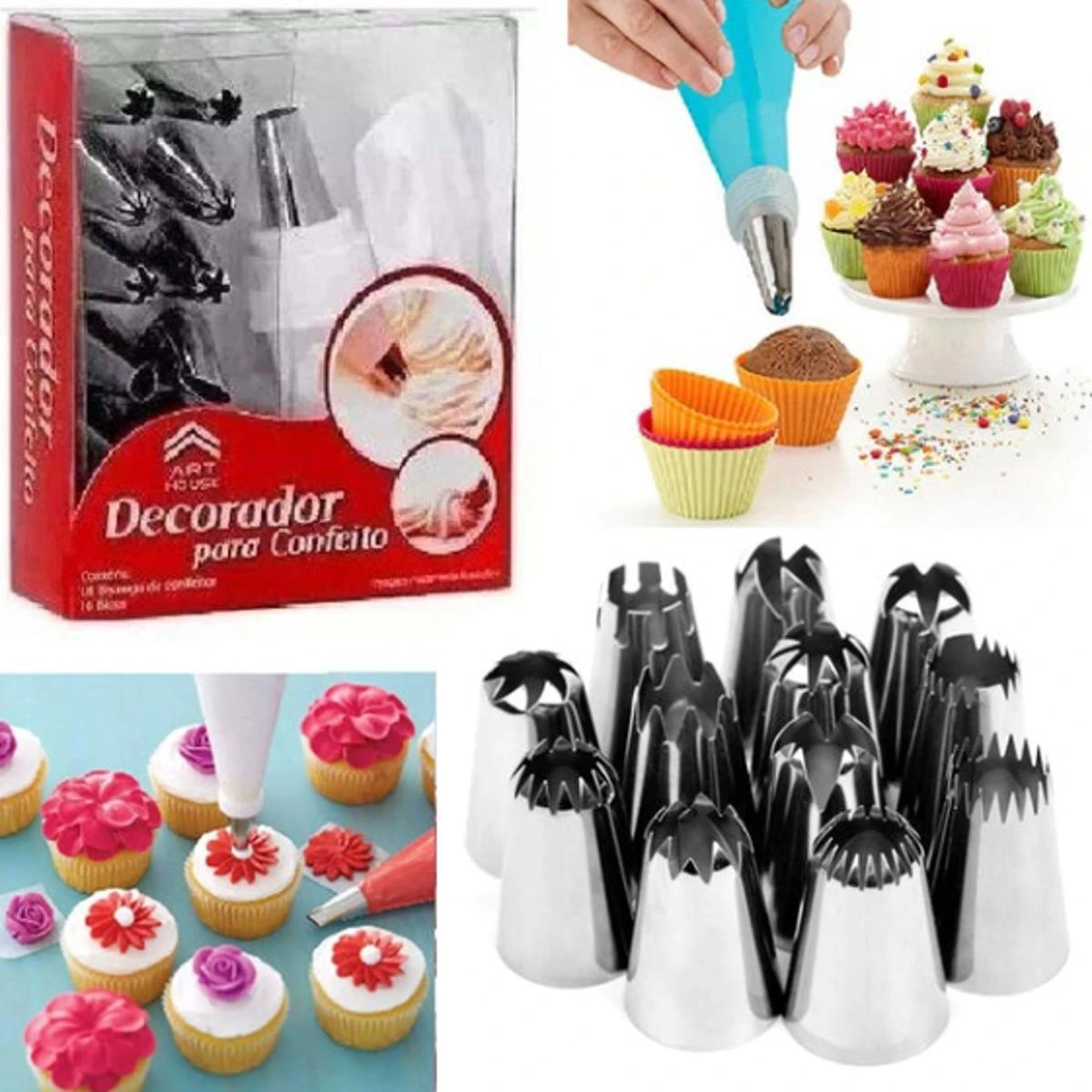 12 Piece Cake Decorating Set Frosting Icing Piping Bag Tips with Steel Nozzles. Reusable & Washable