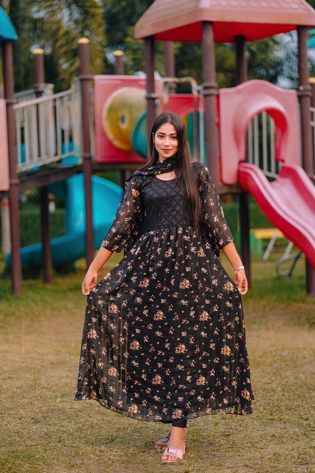 China Georgette Gown Three Piece