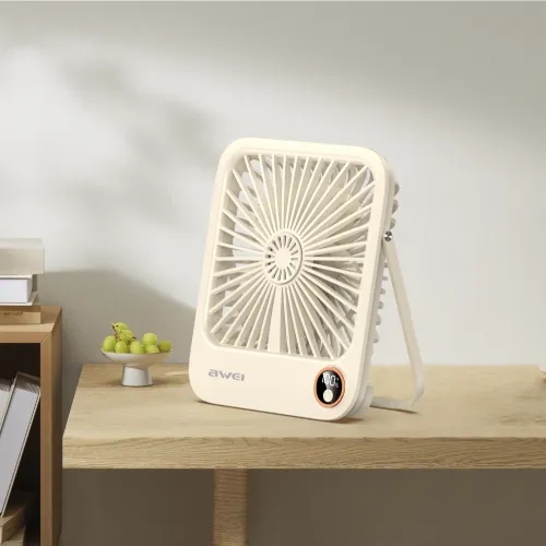 Awei F33 1800mAh Rechargeable Desktop Fan – Ultra Slim & Portable with 4-Gear Wind Speed – White