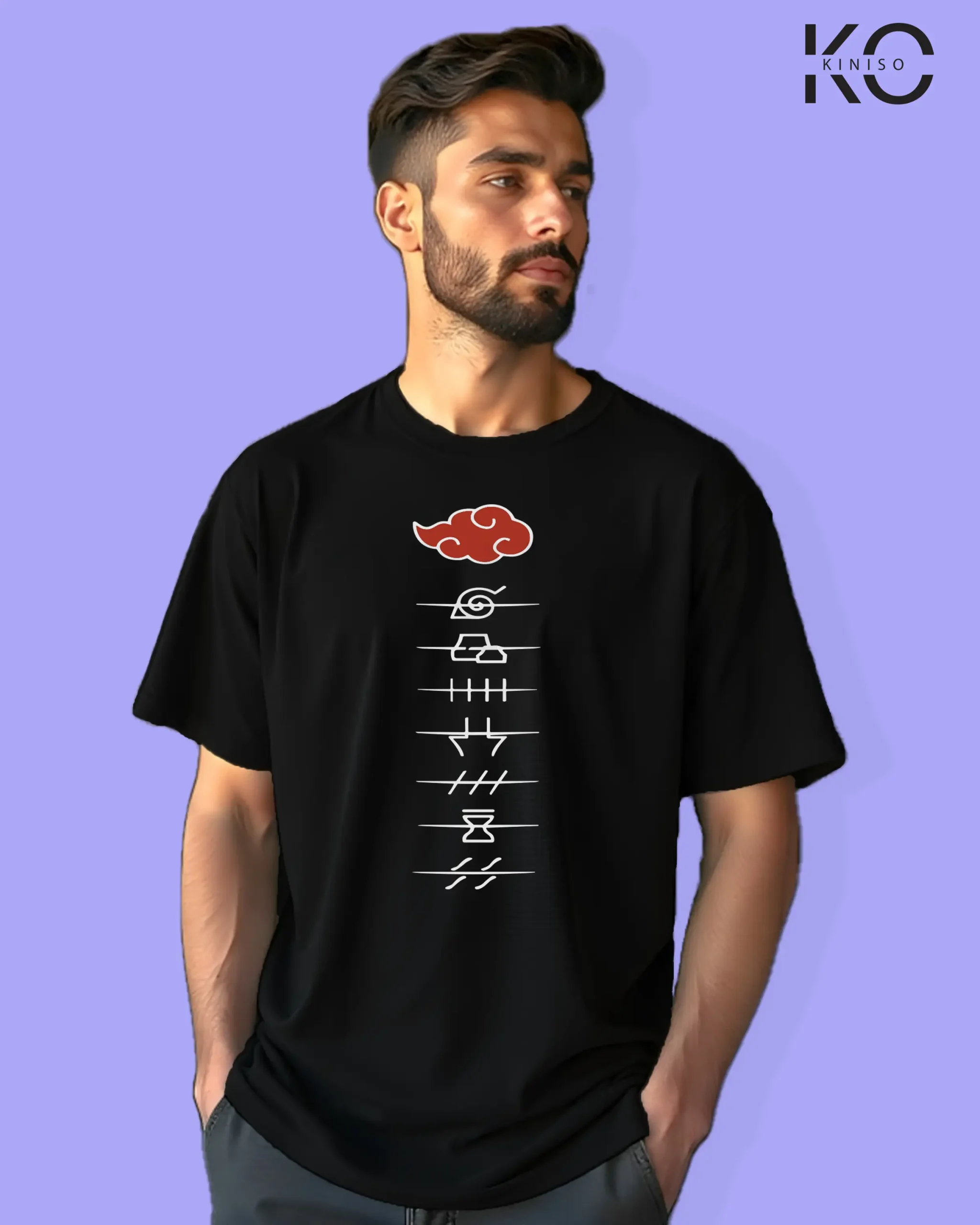 Drop Shoulder Round Neck T-Shirt for Men – Anime – Naruto – Akatsuki Icon