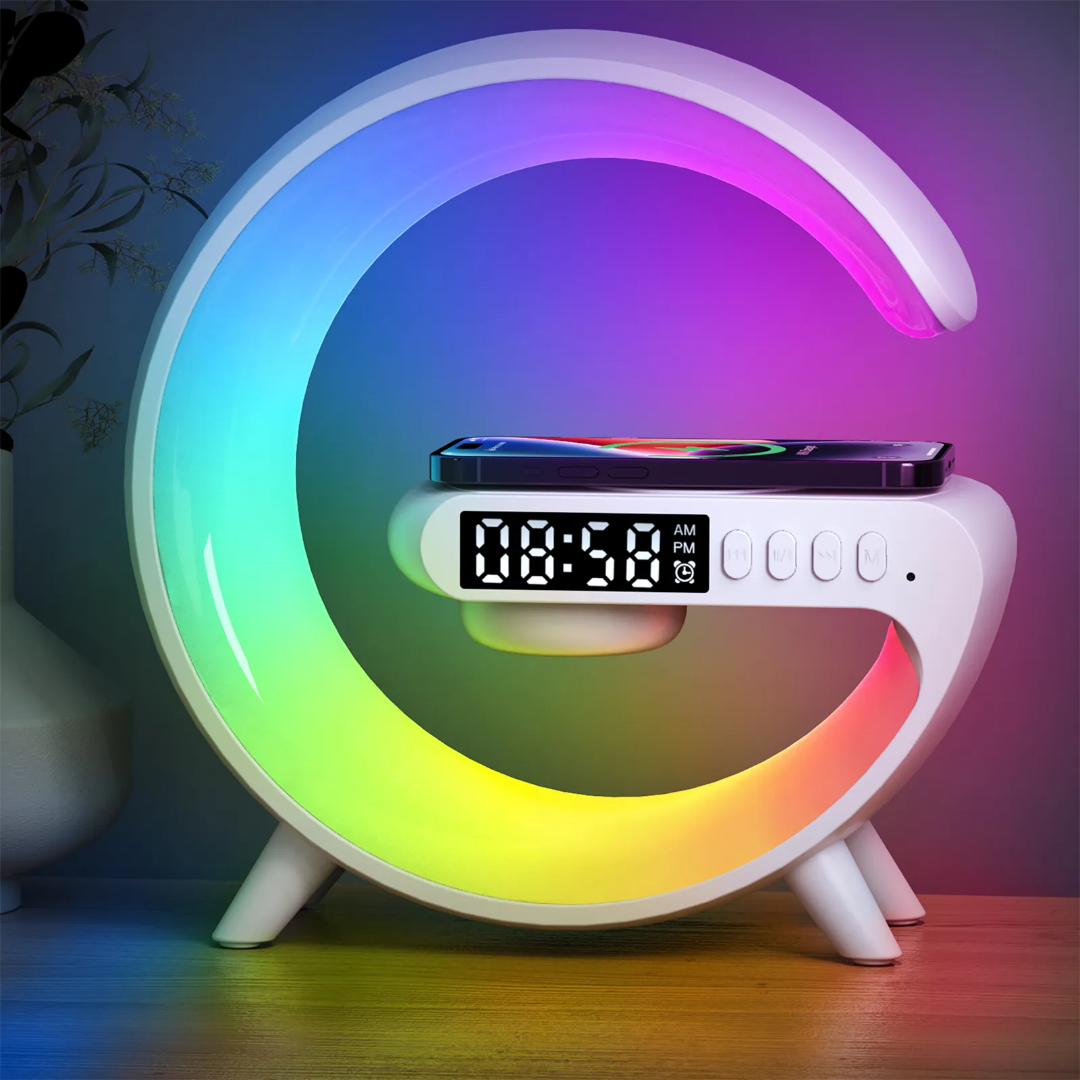 G63 Multicolor LED Moon Design Alarm Clock with Wireless Charging & Digital Display – Stylish Night Lamp & Phone Stand
