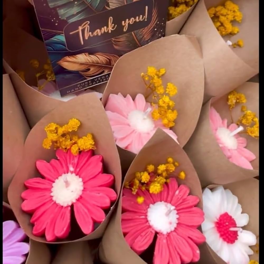 Daisy candle bouquet for romantic gift, home decor (5 pcs flowers)