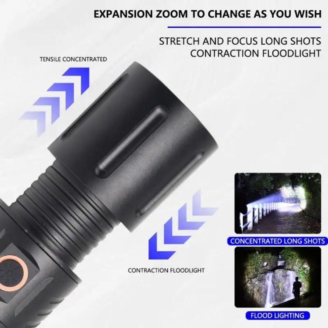 Rechargeable Zoom LED Flashlight with Power Bank সুপার পাওয়ারফুল USB রিচার্জেবল Torch Light