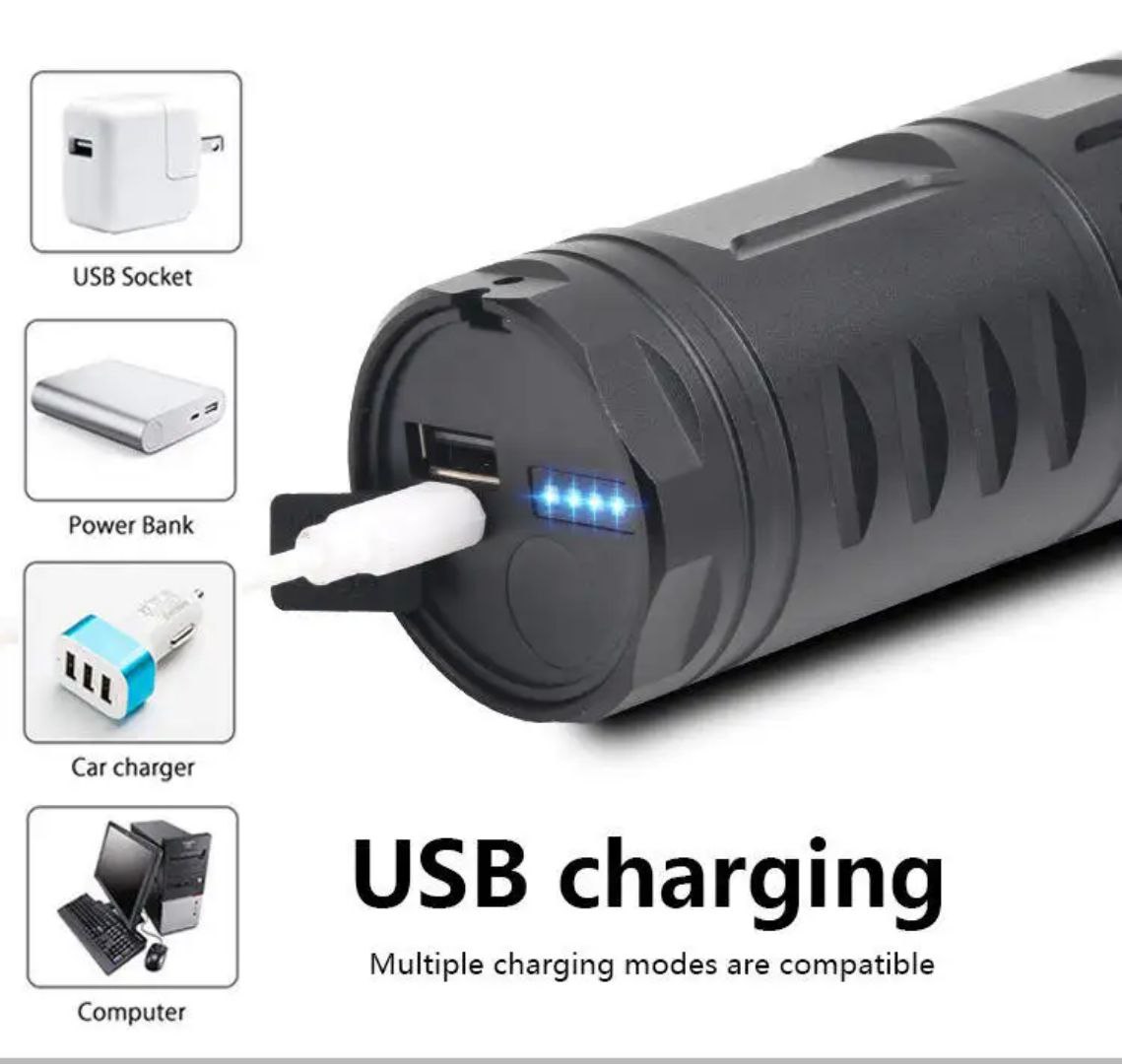 Rechargeable Zoom LED Flashlight with Power Bank সুপার পাওয়ারফুল USB রিচার্জেবল Torch Light