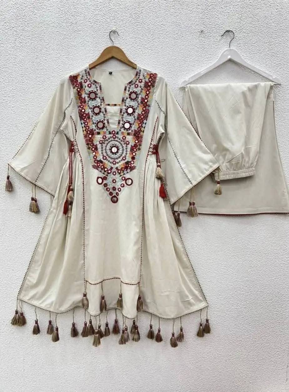 PREMIUM COTTON DRESS WITH MIRROR WORK