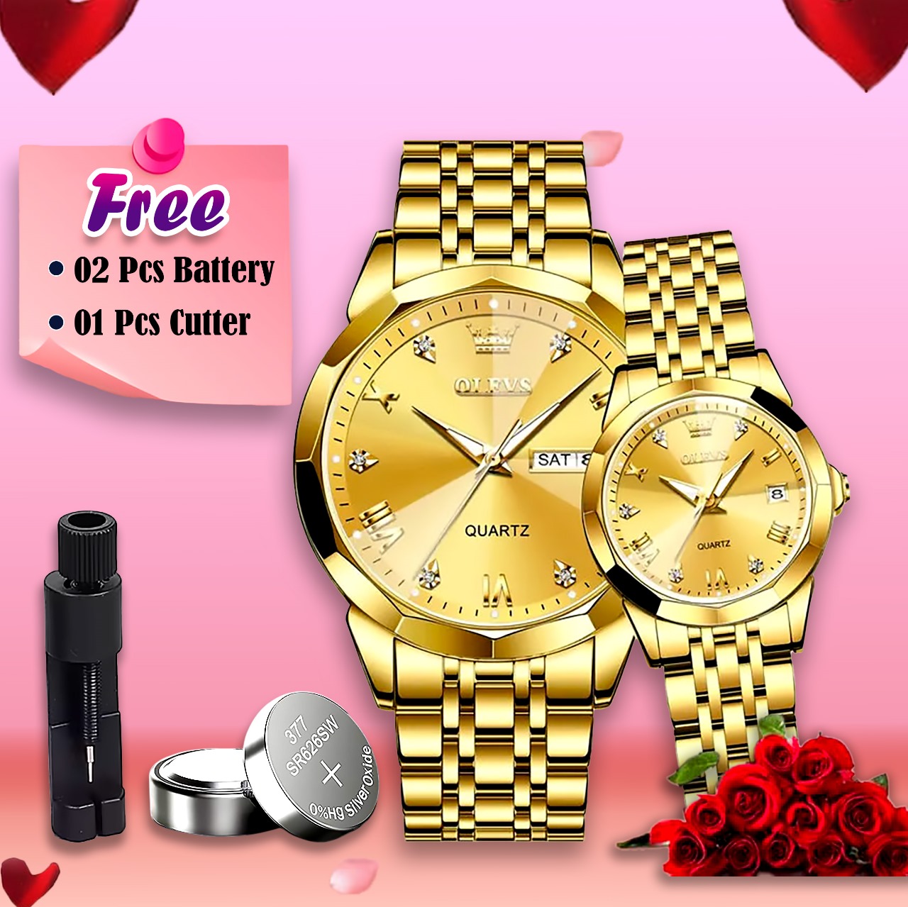 Olevs Stainless Steel fashionable Couple watches Silver