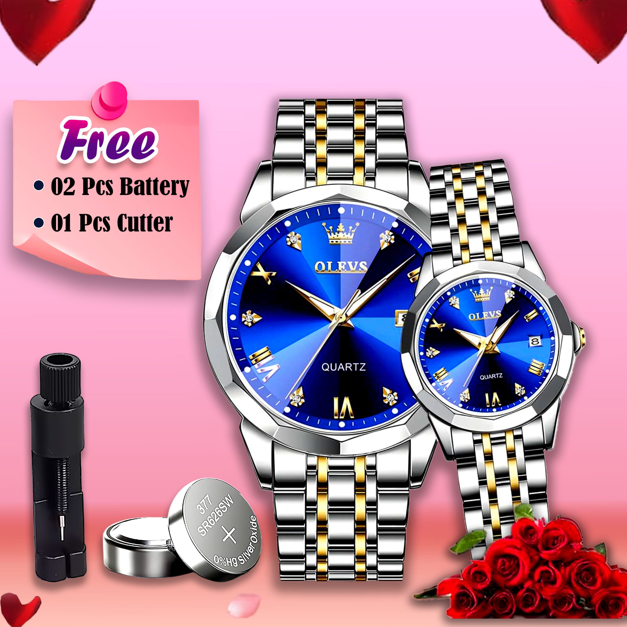 Olevs Stainless Steel fashionable Couple watches Silver