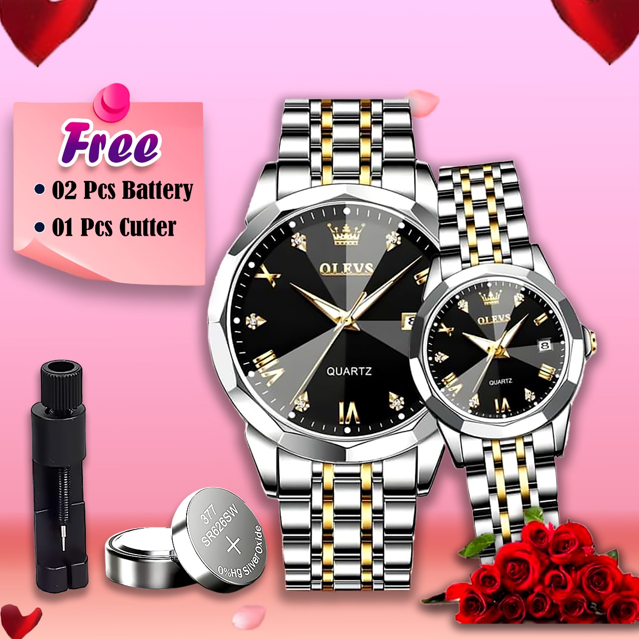 Olevs Stainless Steel fashionable Couple watches Silver