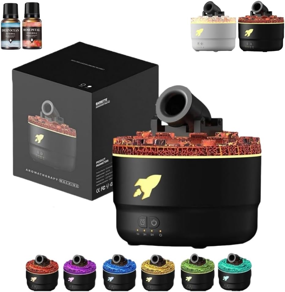 Play Video Play Video Volcanic Crack Aroma Diffuser Essential Oil Lamp 280ml USB Portable Timer Air Humidifier Blast Aroma Color Flame Night Light