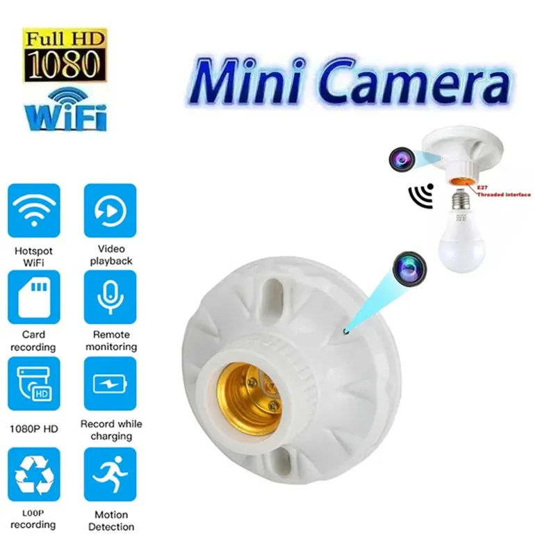 HD Bulb Socket Base Wireless IP Camera Lamp Holder Security Lens Spy Cam