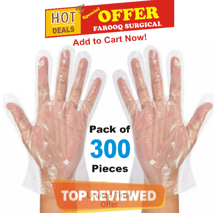 300Pcs- 3 packet/100Pcs 1 Packet One Time Hand Gloves Poly