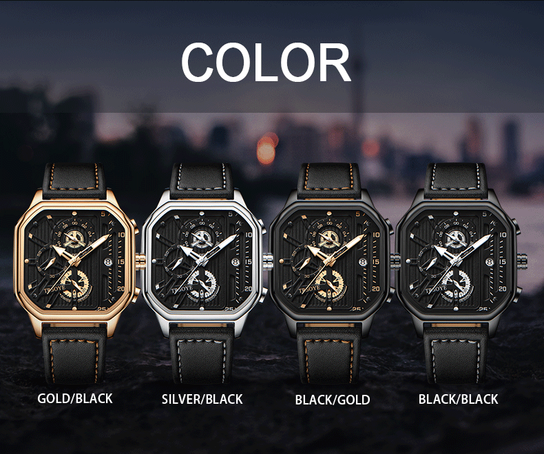Trsoye Fashionable Black leather belt wrist Watch