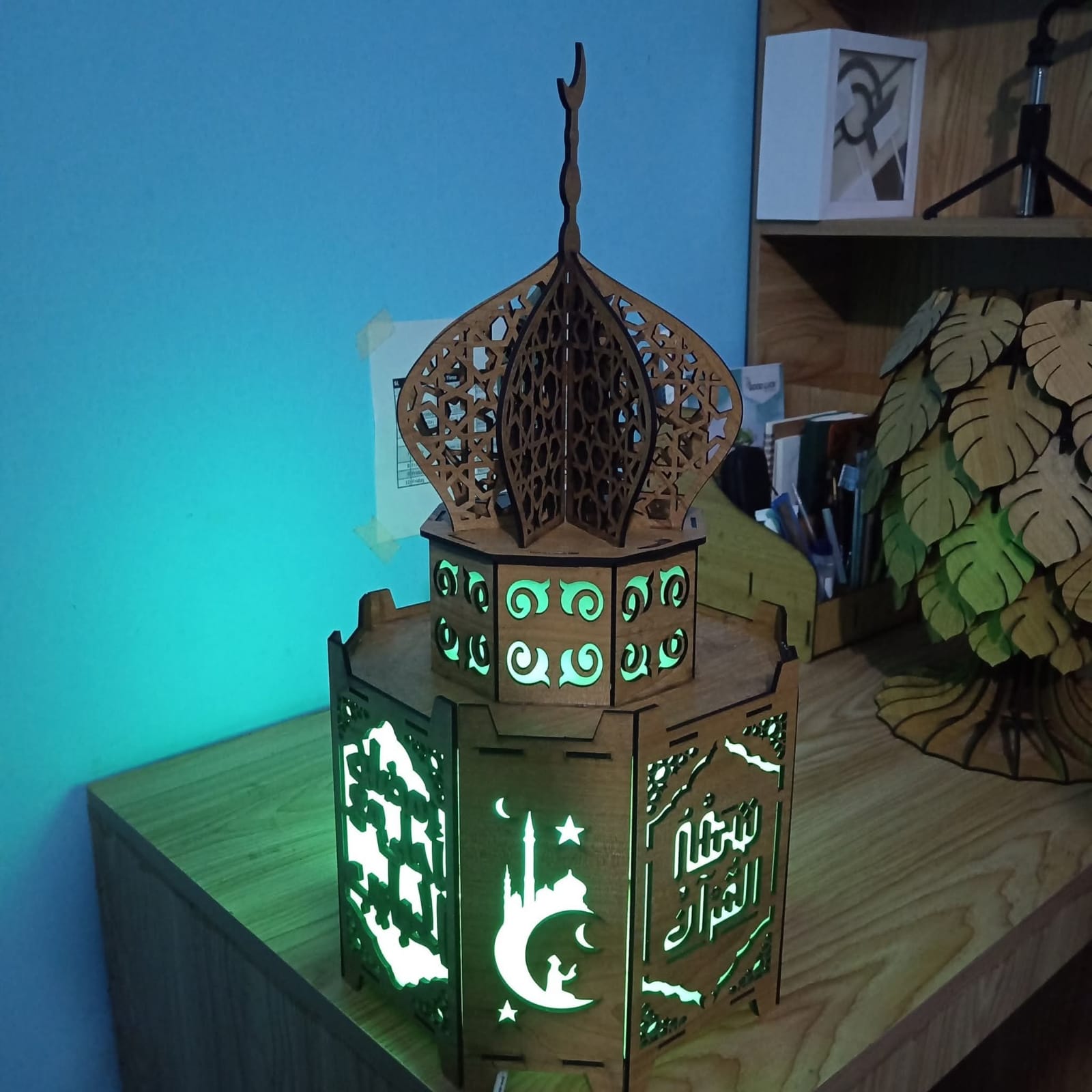 Laser Cut Wooden Ramadan Kareem Lantern LED Light Lamp