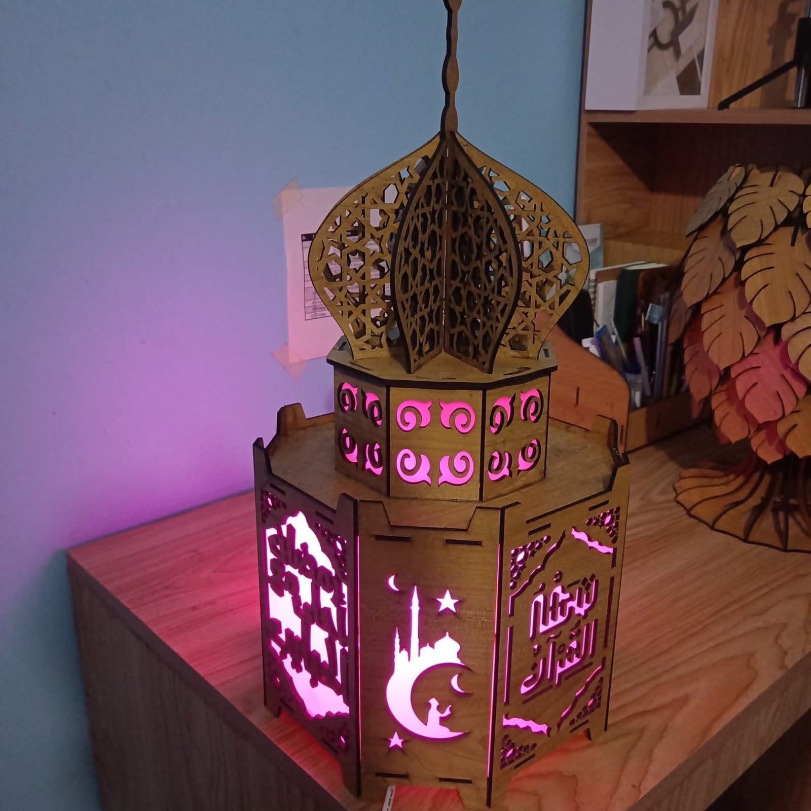 Laser Cut Wooden Ramadan Kareem Lantern LED Light Lamp