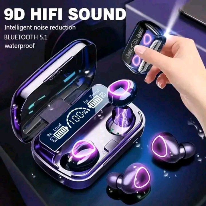M10 TWS wireless earbuds in their charging case