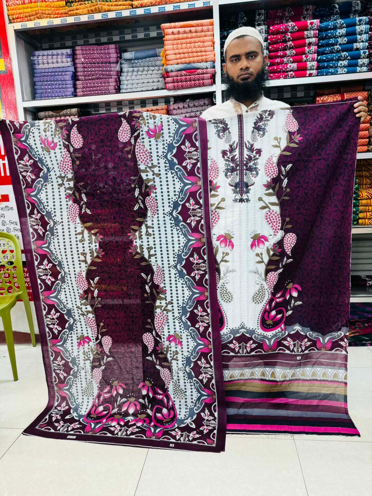 প্রিমিয়াম কোয়ালিটি জমজম কালামকারি প্রিন্ট থ্রি পিছ