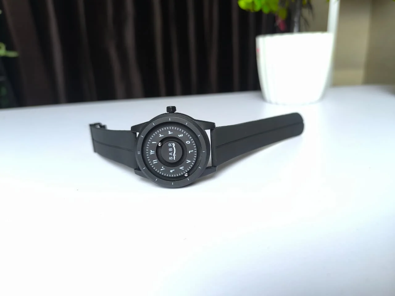 SABR Arabic Dial Minimalist Black Watch Unique Islamic Design for Men