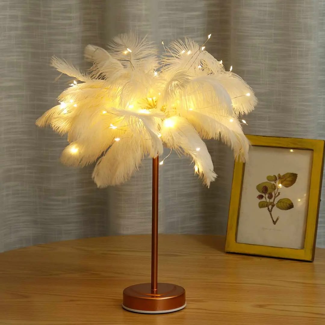 Luxury Feather LED Table Lamp – With Remote & Timer