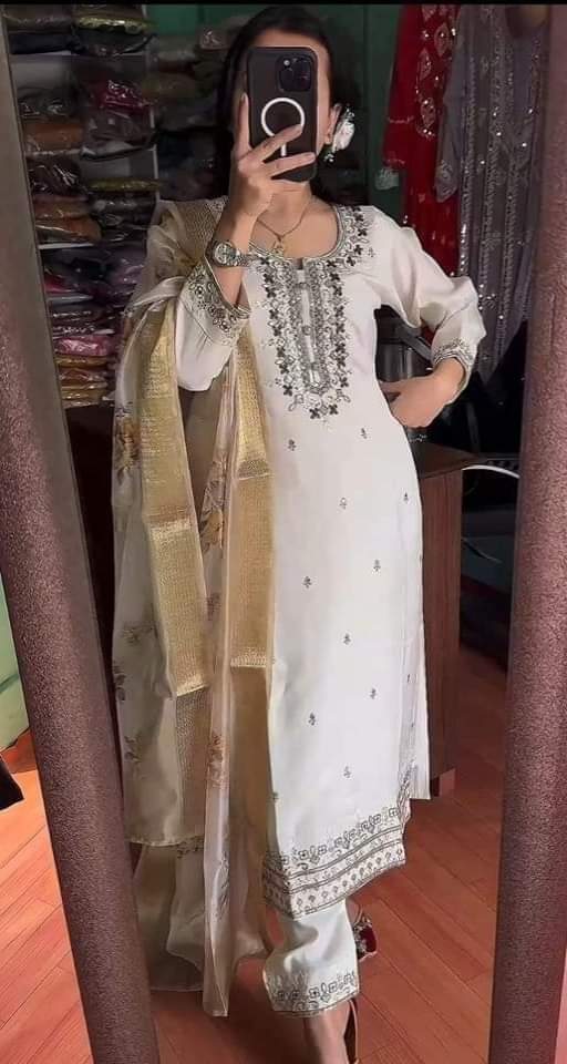 Readymade Embroidery Cotton Three Piece.