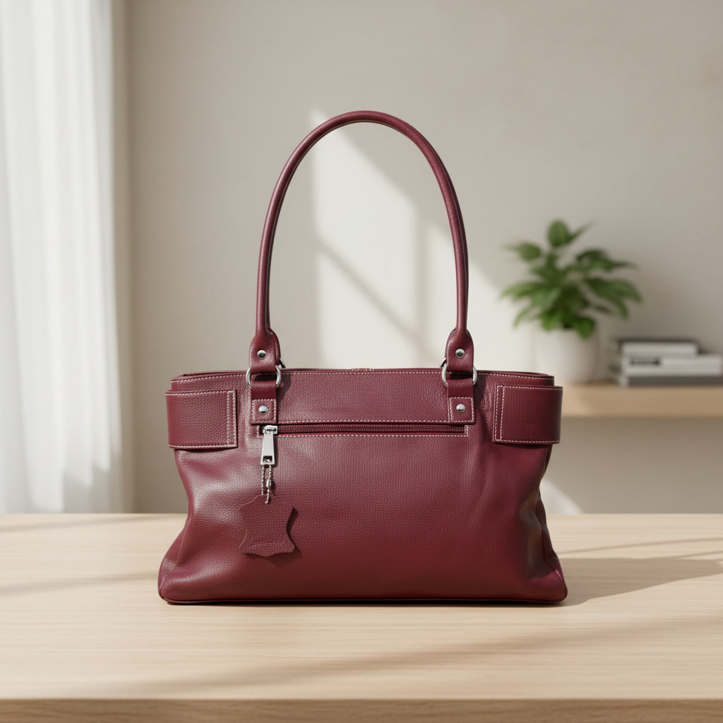 Silver-Buckle Classic Ladies Bag Red Wine
