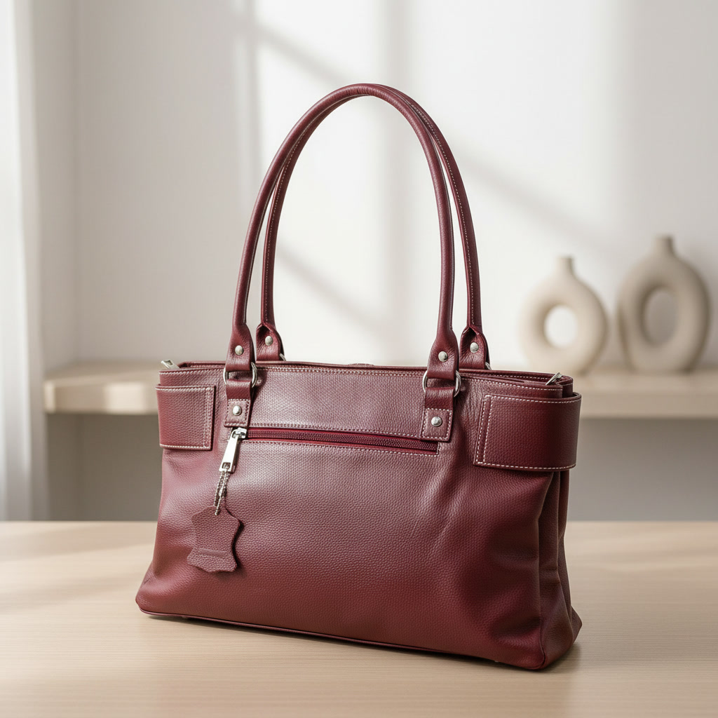 Silver-Buckle Classic Ladies Bag Red Wine