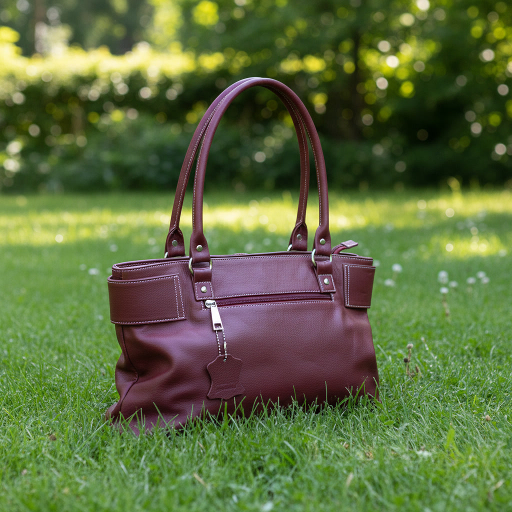 Silver-Buckle Classic Ladies Bag Red Wine