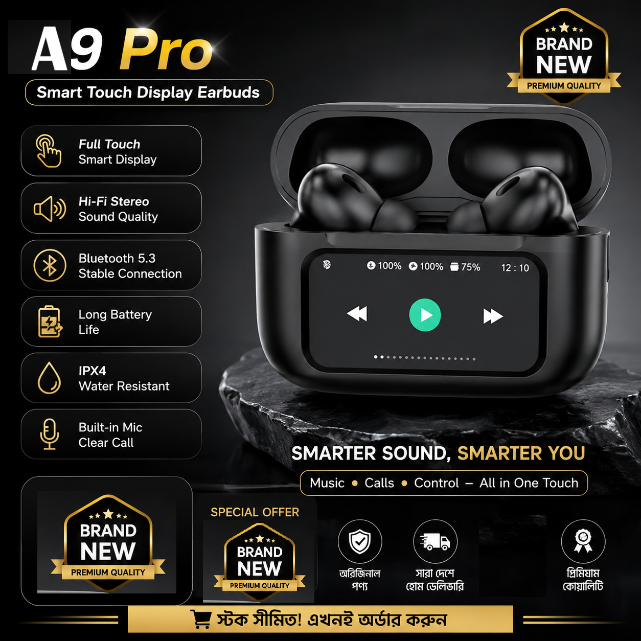 Smart A9 Pro Touch Display Earbuds | Anc + Enc | Limited Stock!