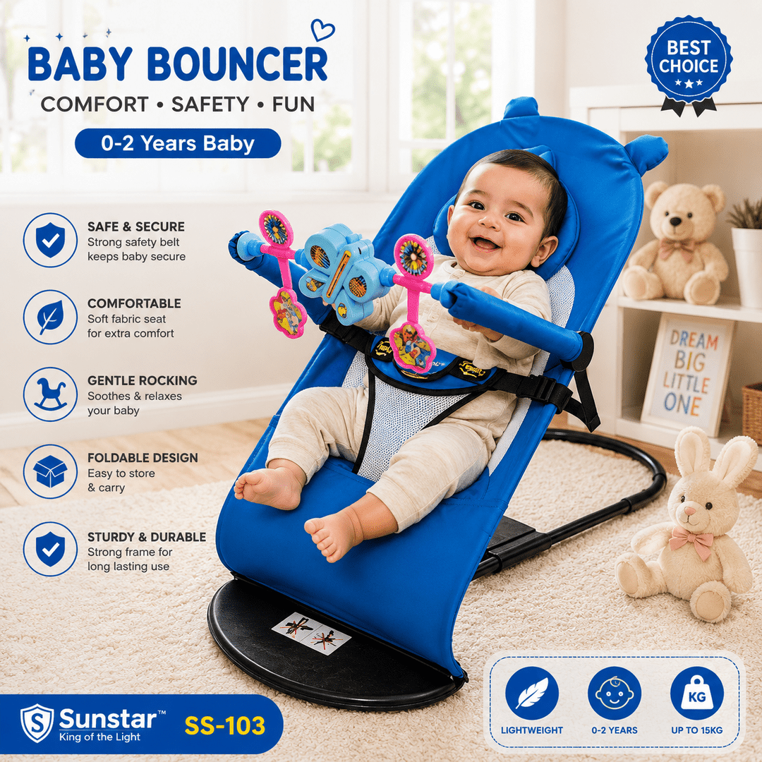 Baby Bouncer Chair for Newborn Infant | Soft Baby Rocker Seat with Toy Bar Safety Belt Portable Baby Swing Chair