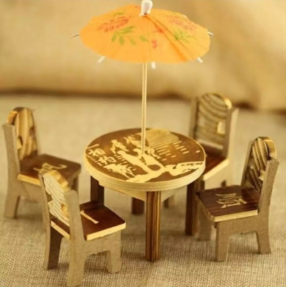 Handmade Wooden Chair Table Showpiece-1 Set