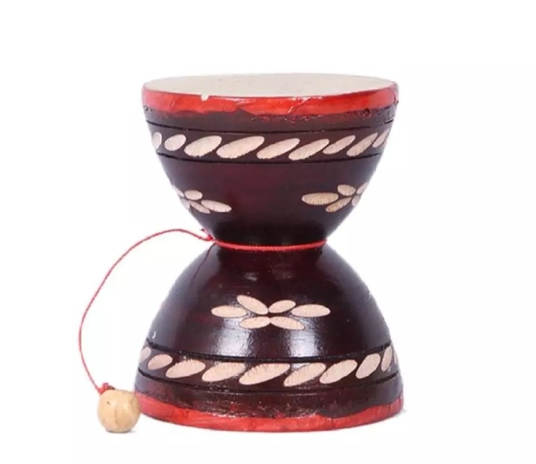 Handmade Tradional Damaru/Dugdugi Lalon Musical Instrument Medium Size-1 Piece