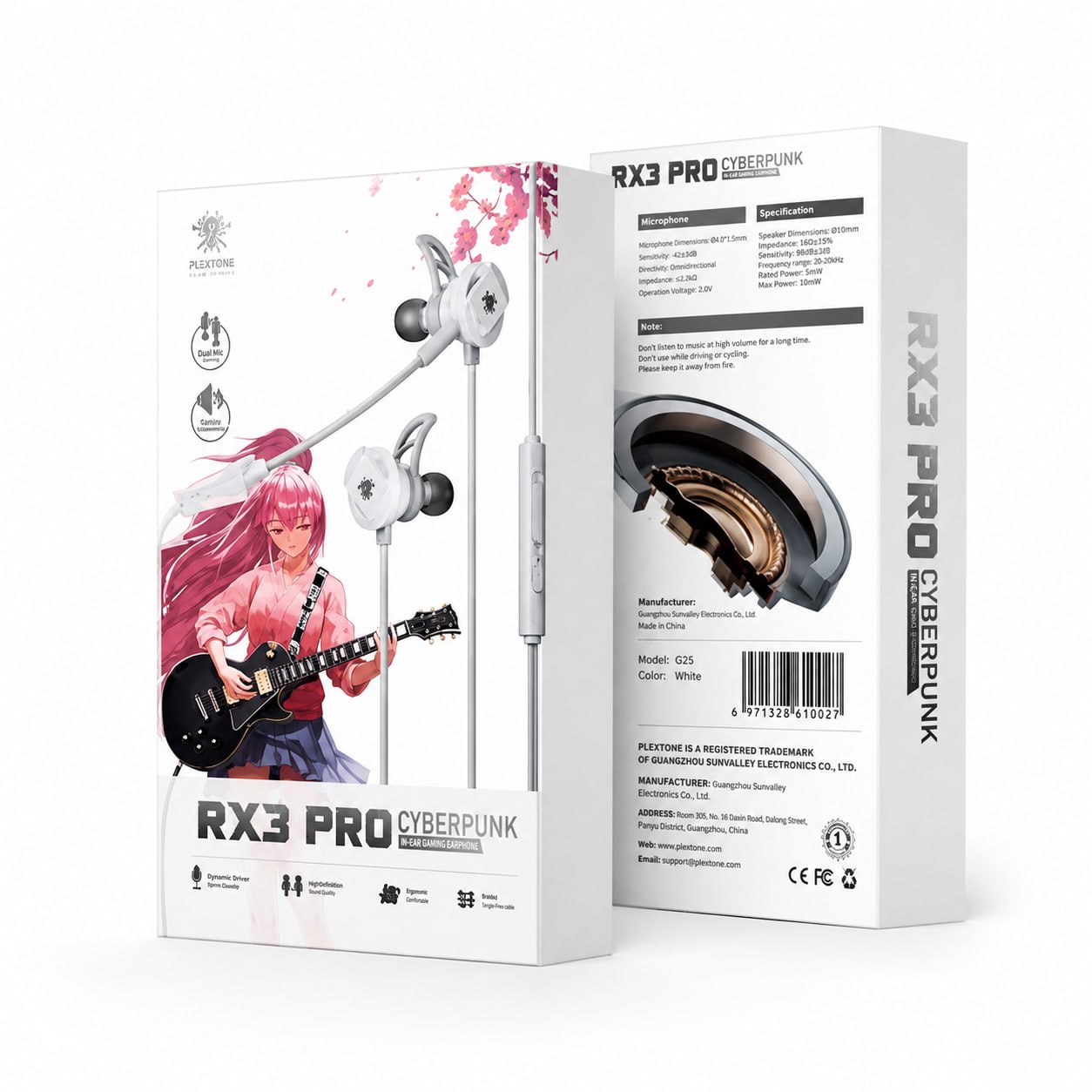PLEXTONE RX3 Pro Cyberpunk In-Ear Wired Gaming Earphone with Dual Detachable Mic, 10mm Dynamic Driver & Deep Bass for Mobile & PC 12779