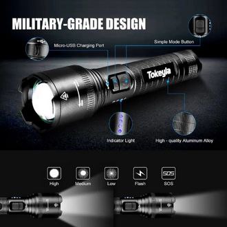 Rechargeable Waterproof Zoom LED Flashlight USB Torch Light (XHP 50)