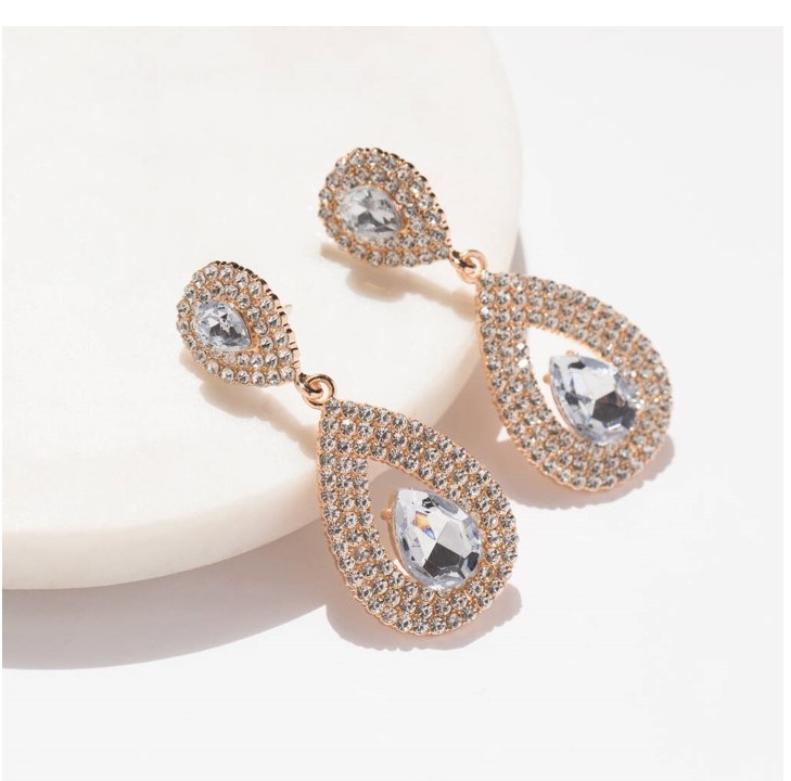 Crystal Double Teardrop Earrings In Gold Colour- Women jewelry